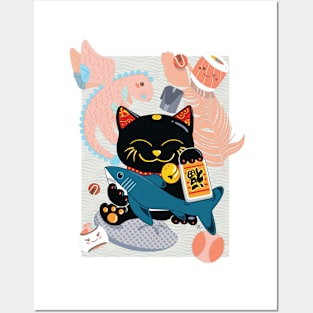 Black Lucky Cat and his Favorite Things Posters and Art